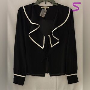 Elegant Black Women's Top with White Trim